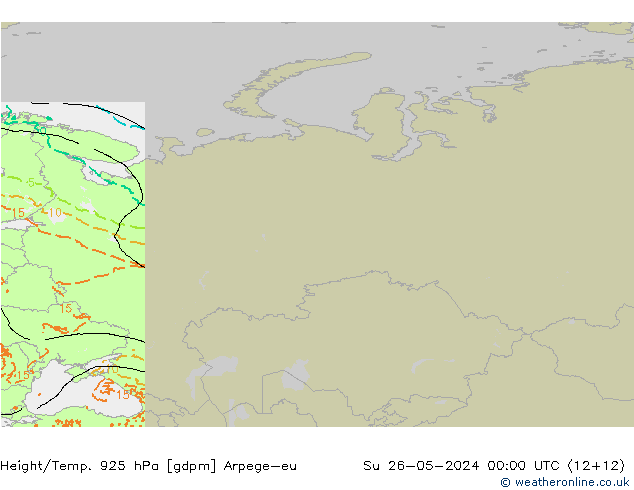 Yükseklik/Sıc. 925 hPa Arpege-eu Paz 26.05.2024 00 UTC