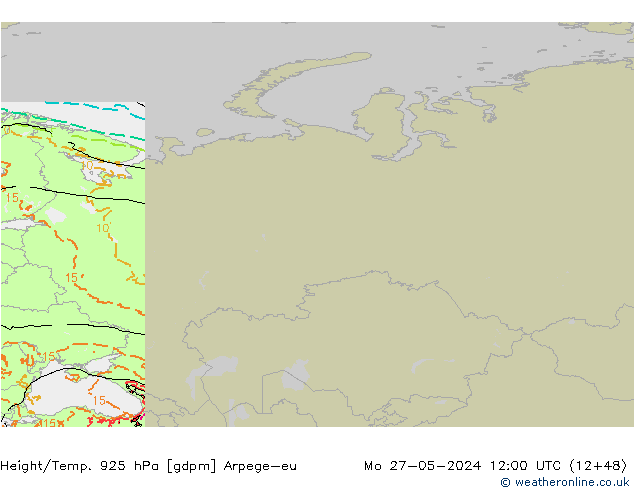 Height/Temp. 925 hPa Arpege-eu Mo 27.05.2024 12 UTC