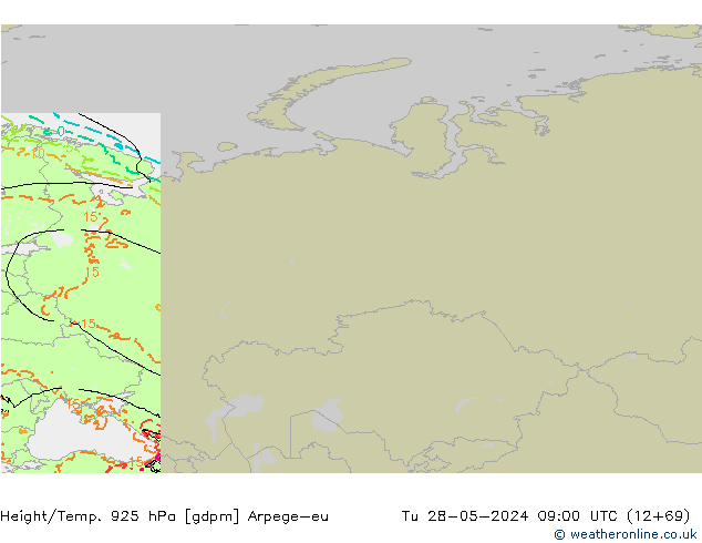 Height/Temp. 925 hPa Arpege-eu Tu 28.05.2024 09 UTC