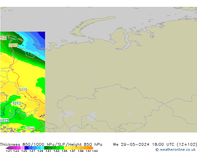 Thck 850-1000 hPa Arpege-eu mer 29.05.2024 18 UTC