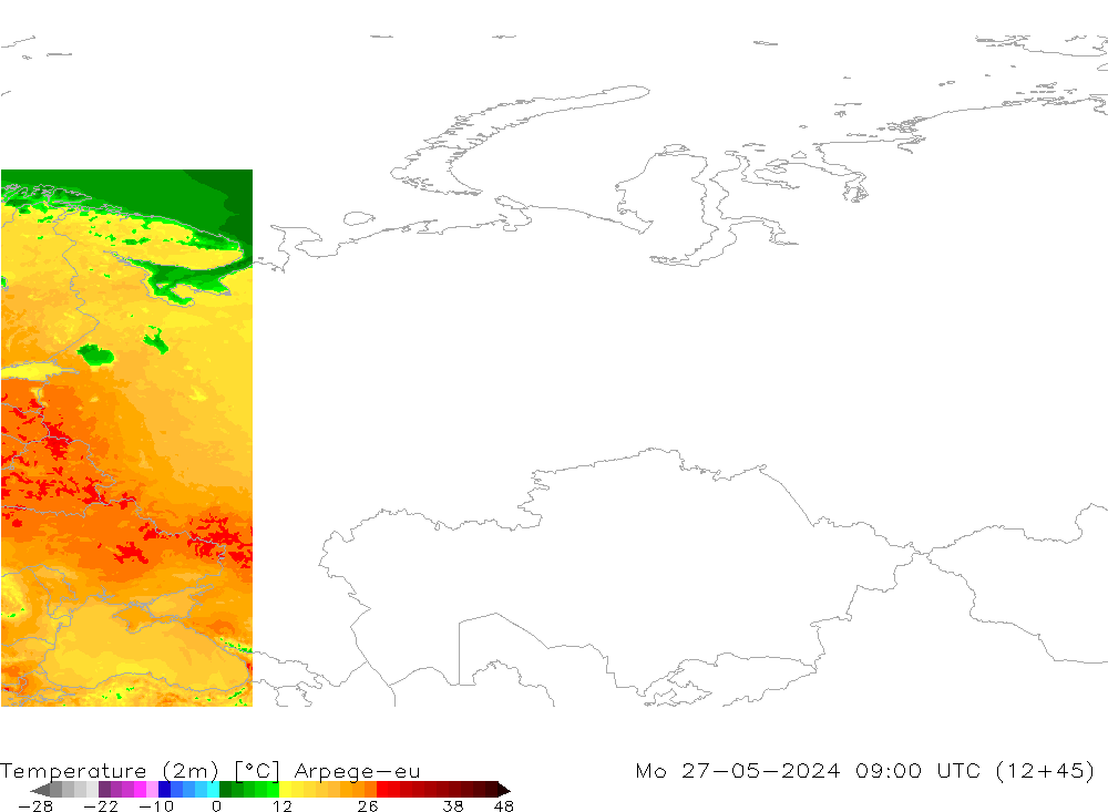 Sıcaklık Haritası (2m) Arpege-eu Pzt 27.05.2024 09 UTC