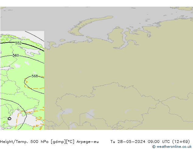 Height/Temp. 500 hPa Arpege-eu Tu 28.05.2024 09 UTC