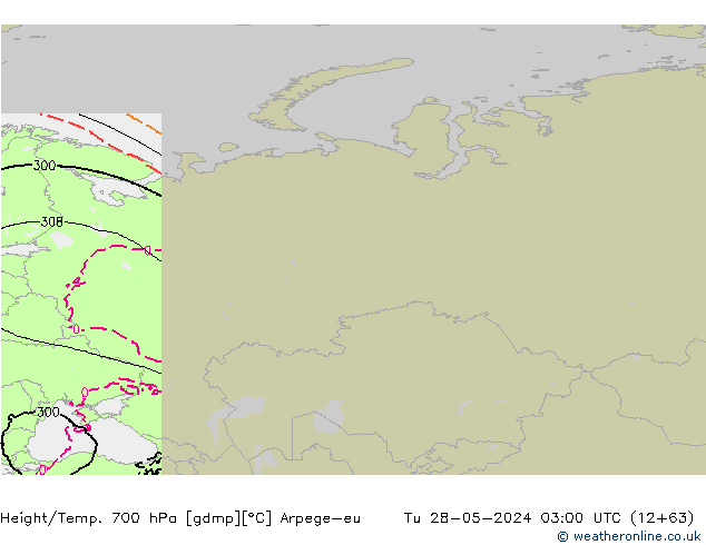 Height/Temp. 700 hPa Arpege-eu Tu 28.05.2024 03 UTC