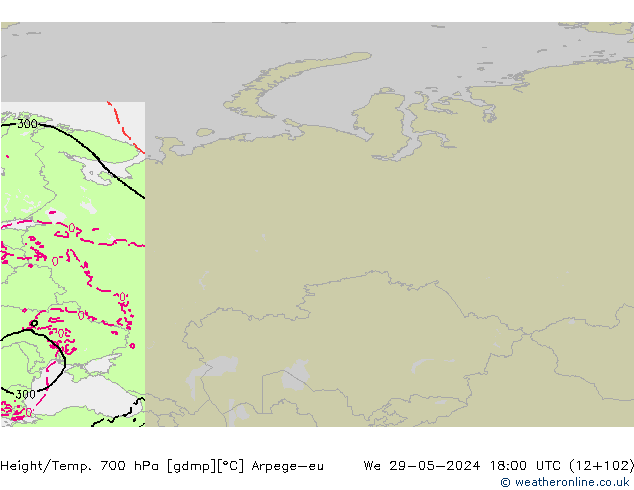 Height/Temp. 700 hPa Arpege-eu mer 29.05.2024 18 UTC