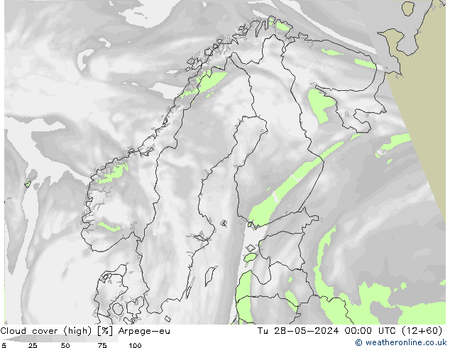 Cloud cover (high) Arpege-eu Tu 28.05.2024 00 UTC