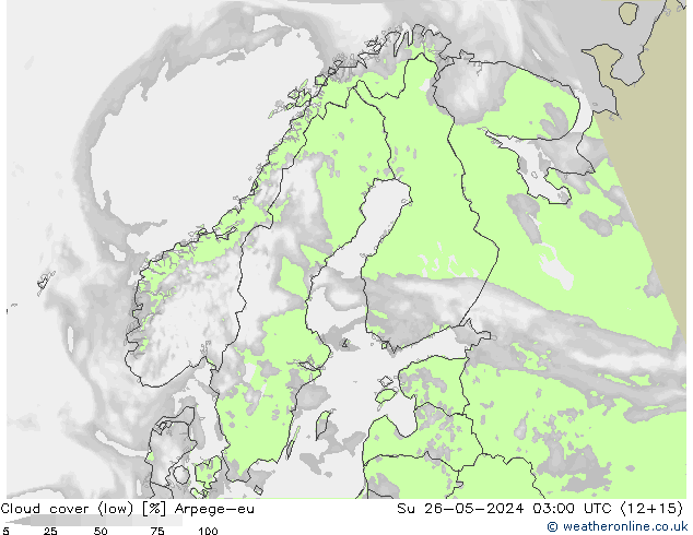 Cloud cover (low) Arpege-eu Su 26.05.2024 03 UTC
