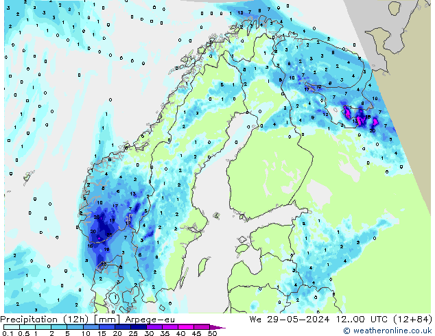 осадки (12h) Arpege-eu ср 29.05.2024 00 UTC