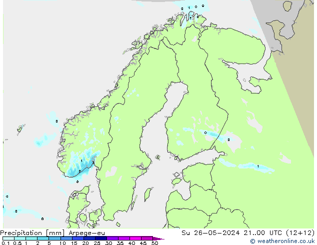 Precipitazione Arpege-eu dom 26.05.2024 00 UTC