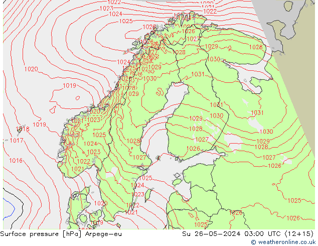 Presión superficial Arpege-eu dom 26.05.2024 03 UTC