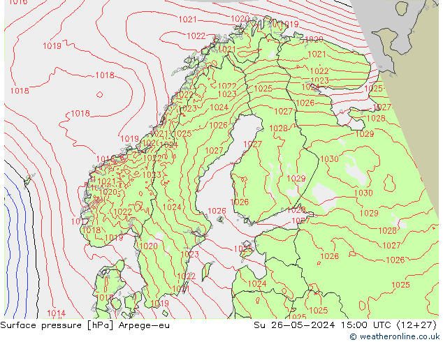 Surface pressure Arpege-eu Su 26.05.2024 15 UTC