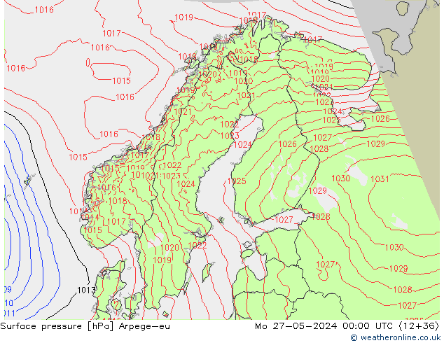 Pressione al suolo Arpege-eu lun 27.05.2024 00 UTC