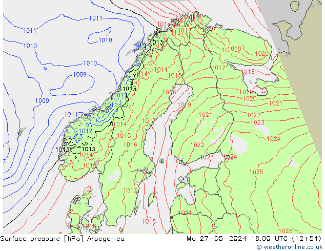 Presión superficial Arpege-eu lun 27.05.2024 18 UTC