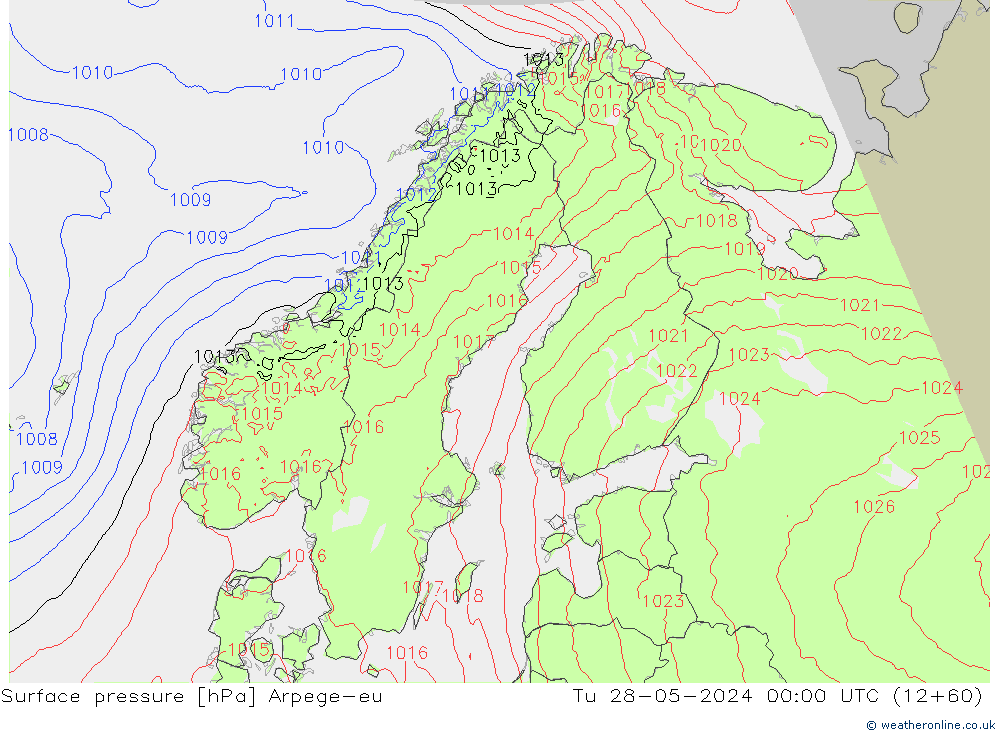 Presión superficial Arpege-eu mar 28.05.2024 00 UTC