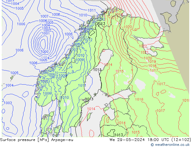 Atmosférický tlak Arpege-eu St 29.05.2024 18 UTC