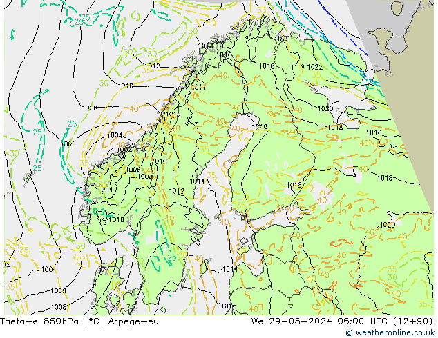 Theta-e 850hPa Arpege-eu Çar 29.05.2024 06 UTC