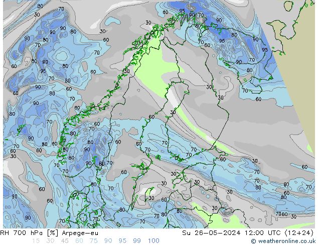 Humidité rel. 700 hPa Arpege-eu dim 26.05.2024 12 UTC