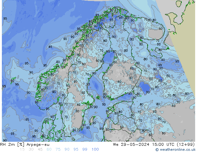 RH 2m Arpege-eu Qua 29.05.2024 15 UTC