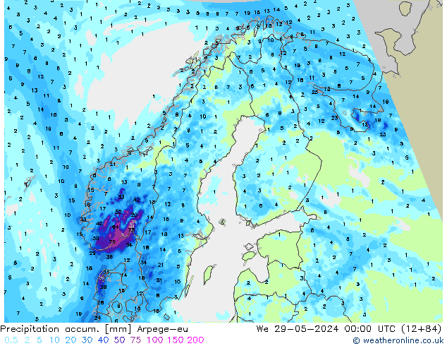 Precipitation accum. Arpege-eu St 29.05.2024 00 UTC