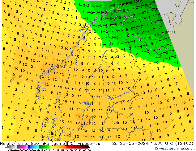 Height/Temp. 850 hPa Arpege-eu So 25.05.2024 15 UTC