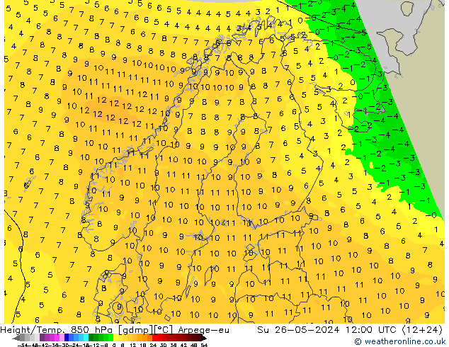 Height/Temp. 850 hPa Arpege-eu So 26.05.2024 12 UTC