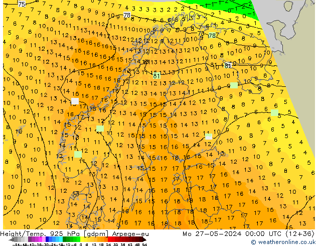 Height/Temp. 925 hPa Arpege-eu Mo 27.05.2024 00 UTC