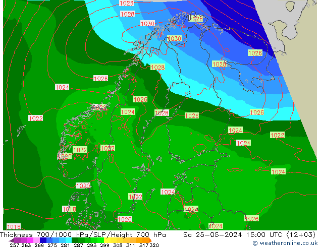 Schichtdicke 700-1000 hPa Arpege-eu Sa 25.05.2024 15 UTC