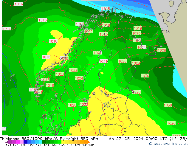 Schichtdicke 850-1000 hPa Arpege-eu Mo 27.05.2024 00 UTC