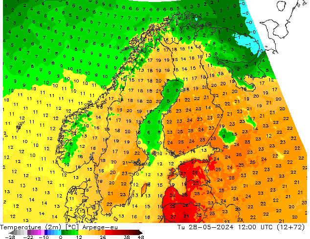 Temperatura (2m) Arpege-eu mar 28.05.2024 12 UTC