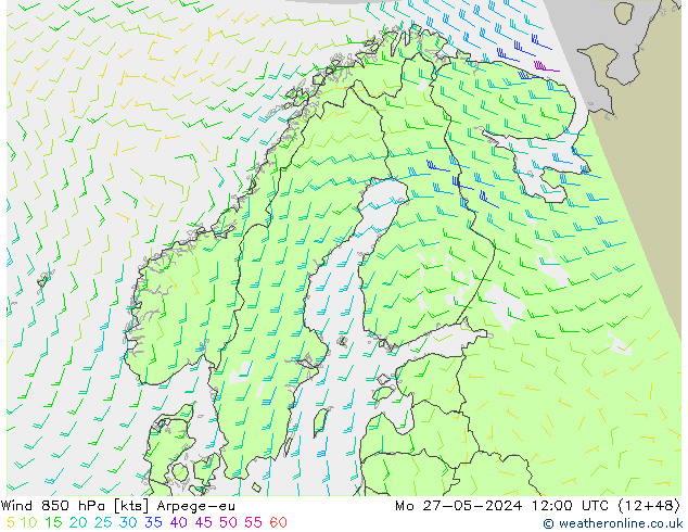 Vento 850 hPa Arpege-eu Seg 27.05.2024 12 UTC