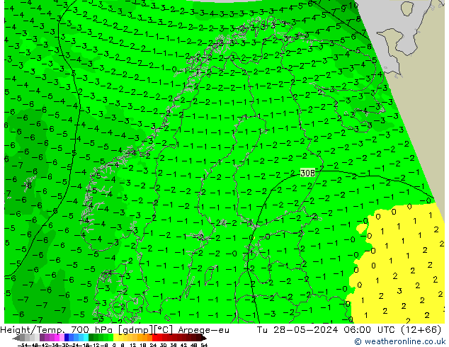 Height/Temp. 700 hPa Arpege-eu Ter 28.05.2024 06 UTC