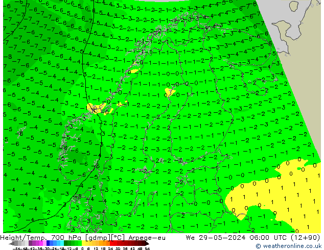 Height/Temp. 700 hPa Arpege-eu We 29.05.2024 06 UTC