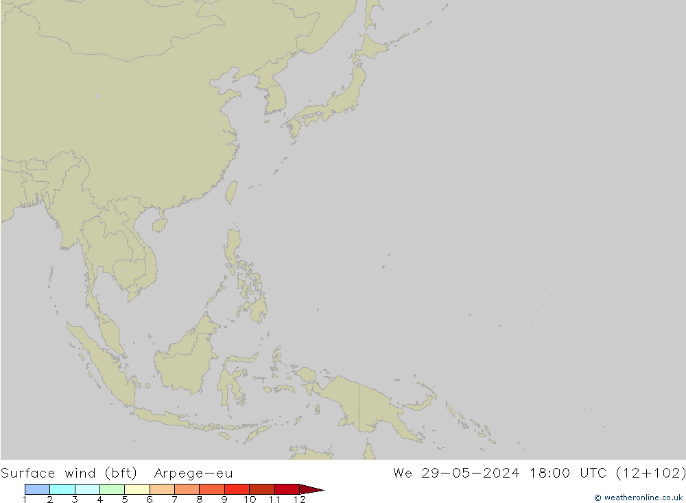 Vent 10 m (bft) Arpege-eu mer 29.05.2024 18 UTC