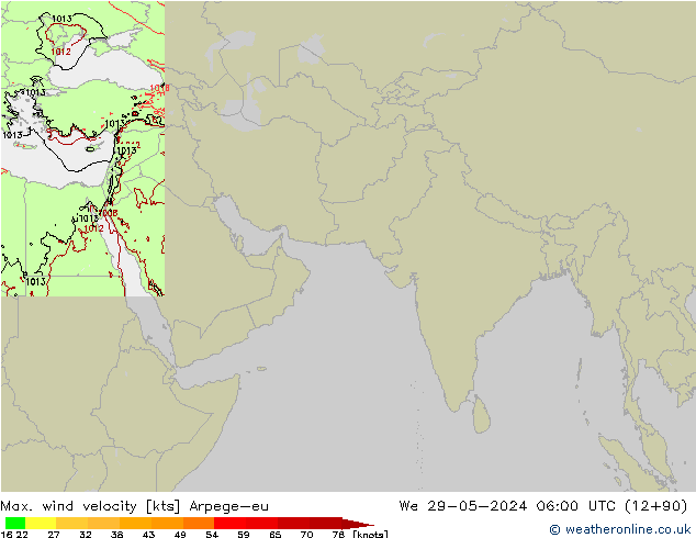 Max. wind velocity Arpege-eu We 29.05.2024 06 UTC