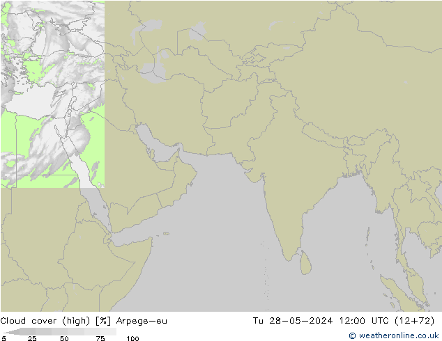 Cloud cover (high) Arpege-eu Tu 28.05.2024 12 UTC