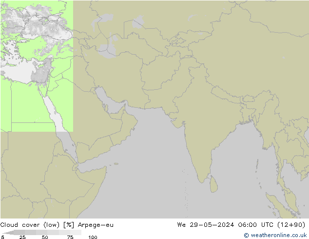 Cloud cover (low) Arpege-eu We 29.05.2024 06 UTC