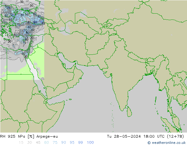 RH 925 hPa Arpege-eu Út 28.05.2024 18 UTC