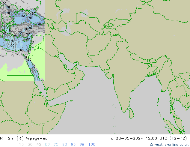 Humedad rel. 2m Arpege-eu mar 28.05.2024 12 UTC