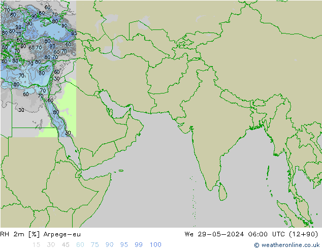 RH 2m Arpege-eu Qua 29.05.2024 06 UTC