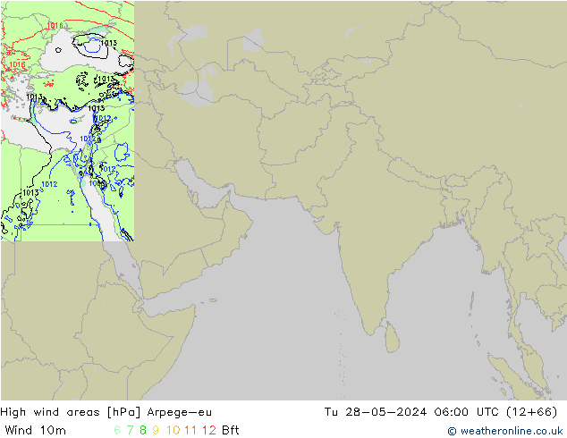 High wind areas Arpege-eu Út 28.05.2024 06 UTC