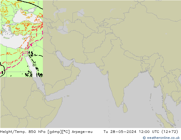 Height/Temp. 850 hPa Arpege-eu Út 28.05.2024 12 UTC