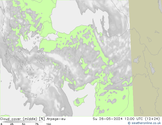 Cloud cover (middle) Arpege-eu Su 26.05.2024 12 UTC