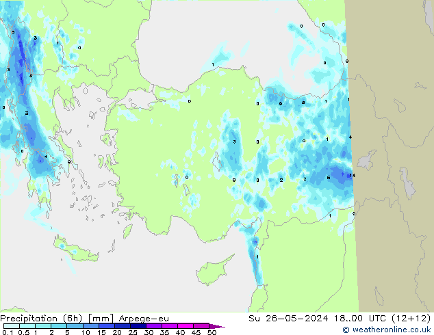 осадки (6h) Arpege-eu Вс 26.05.2024 00 UTC