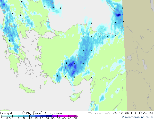 Yağış (12h) Arpege-eu Çar 29.05.2024 00 UTC