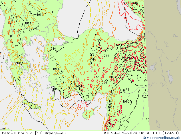 Theta-e 850hPa Arpege-eu Çar 29.05.2024 06 UTC