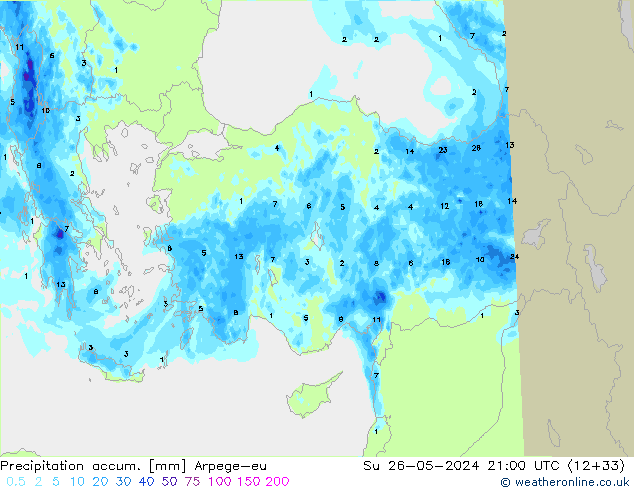 Precipitation accum. Arpege-eu Su 26.05.2024 21 UTC