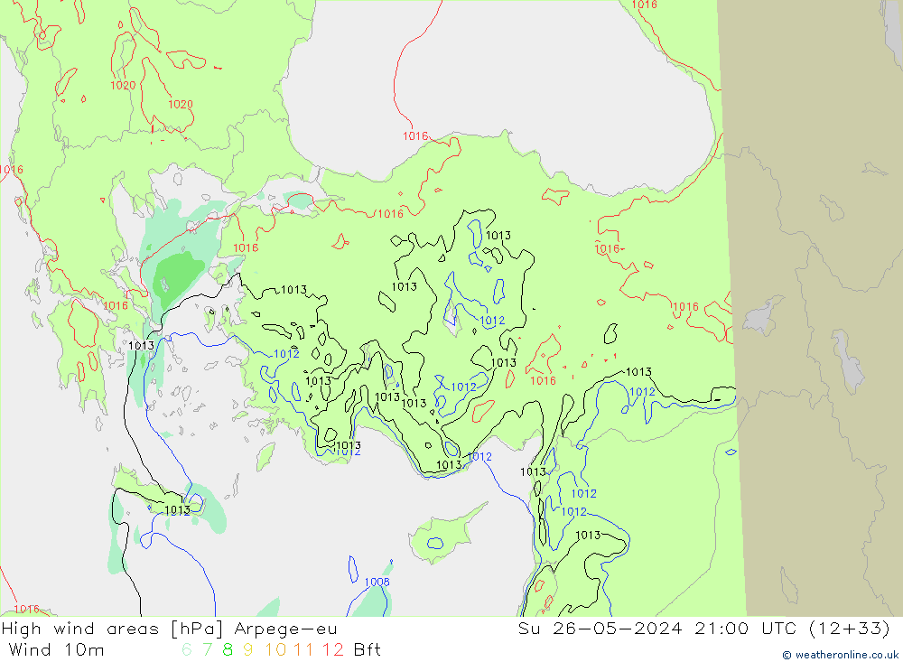 High wind areas Arpege-eu Su 26.05.2024 21 UTC