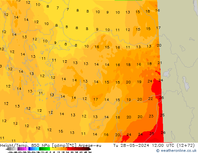 Height/Temp. 850 hPa Arpege-eu wto. 28.05.2024 12 UTC