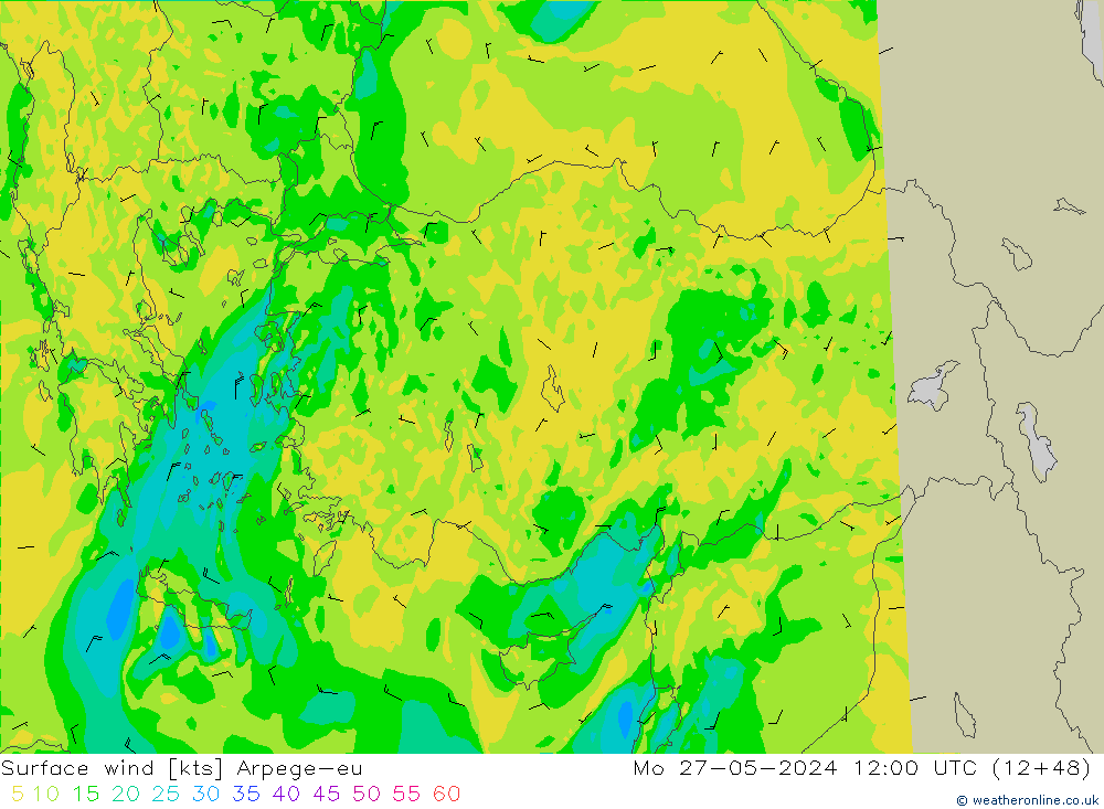 wiatr 10 m Arpege-eu pon. 27.05.2024 12 UTC