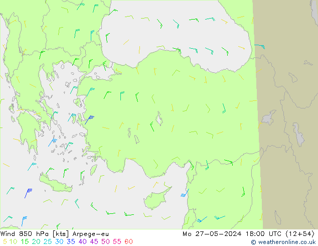 Wind 850 hPa Arpege-eu ma 27.05.2024 18 UTC