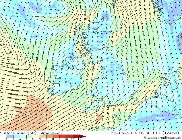 ве�Bе�@ 10 m (bft) Arpege-eu вт 28.05.2024 00 UTC
